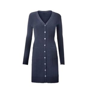 Cabi 5450 Council Navy Blue Cotton Button Down Long Cardigan Duster